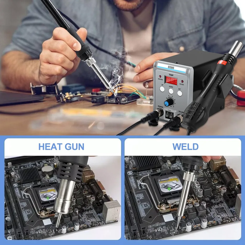 Poste de soudage combiné air chaud réglable 200-500°C avec 3 buses EU - 11