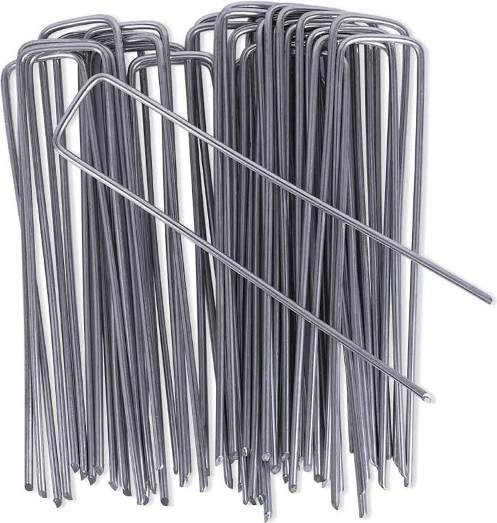 iropro 50er Erdanker verzinkt Anti Rost, 150mm x 25mm - Ø 3mm, Uförmige Bodenanker für Unkrautvlies Gartenvlies, Zaun, Camping, Garten,Silber