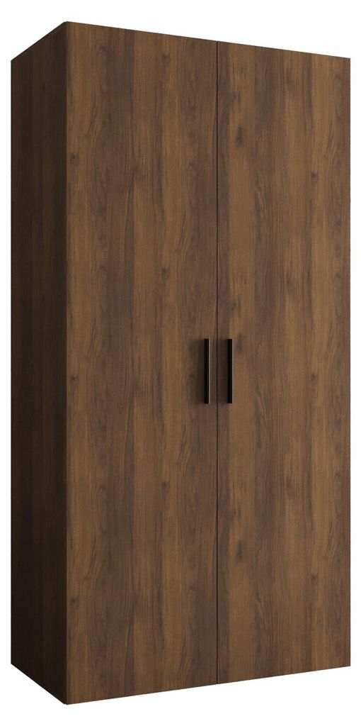 MEBLE KRYSPOL Schrank 100x202x52 cm mit Kleiderstange, 2xTür, BARI, Warmia-Nuss, Griff Schwarz