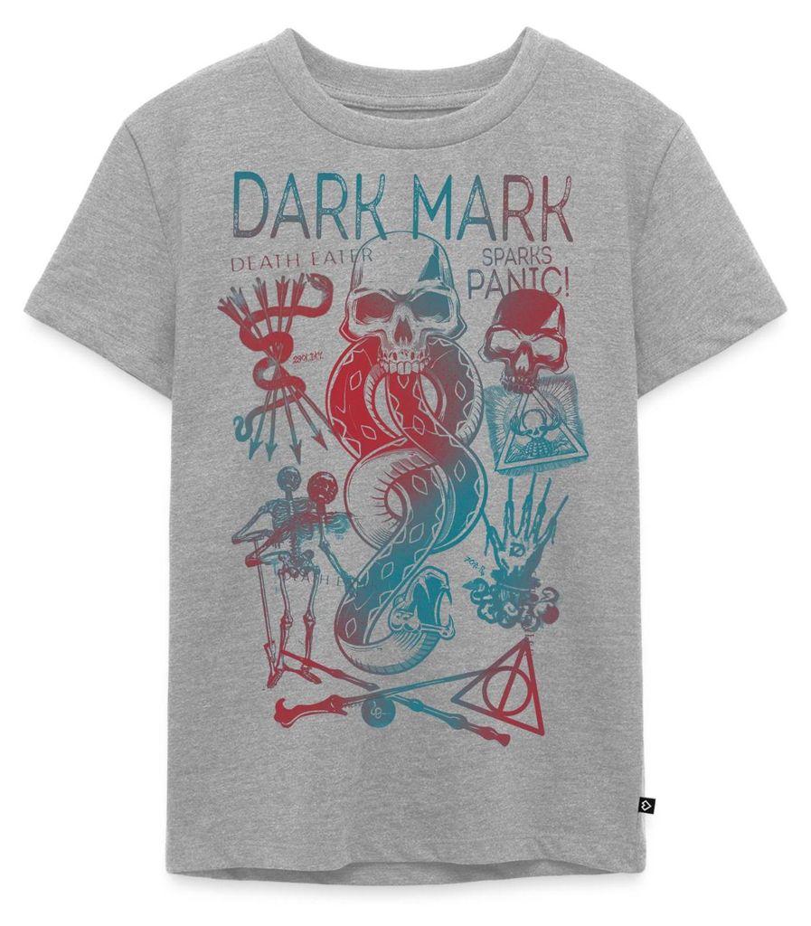 Spreadshirt Harry Potter Dunkles Mal & Horkruxe Design Kinder Premium T-Shirt, 110/116 (4 Jahre), Grau meliert