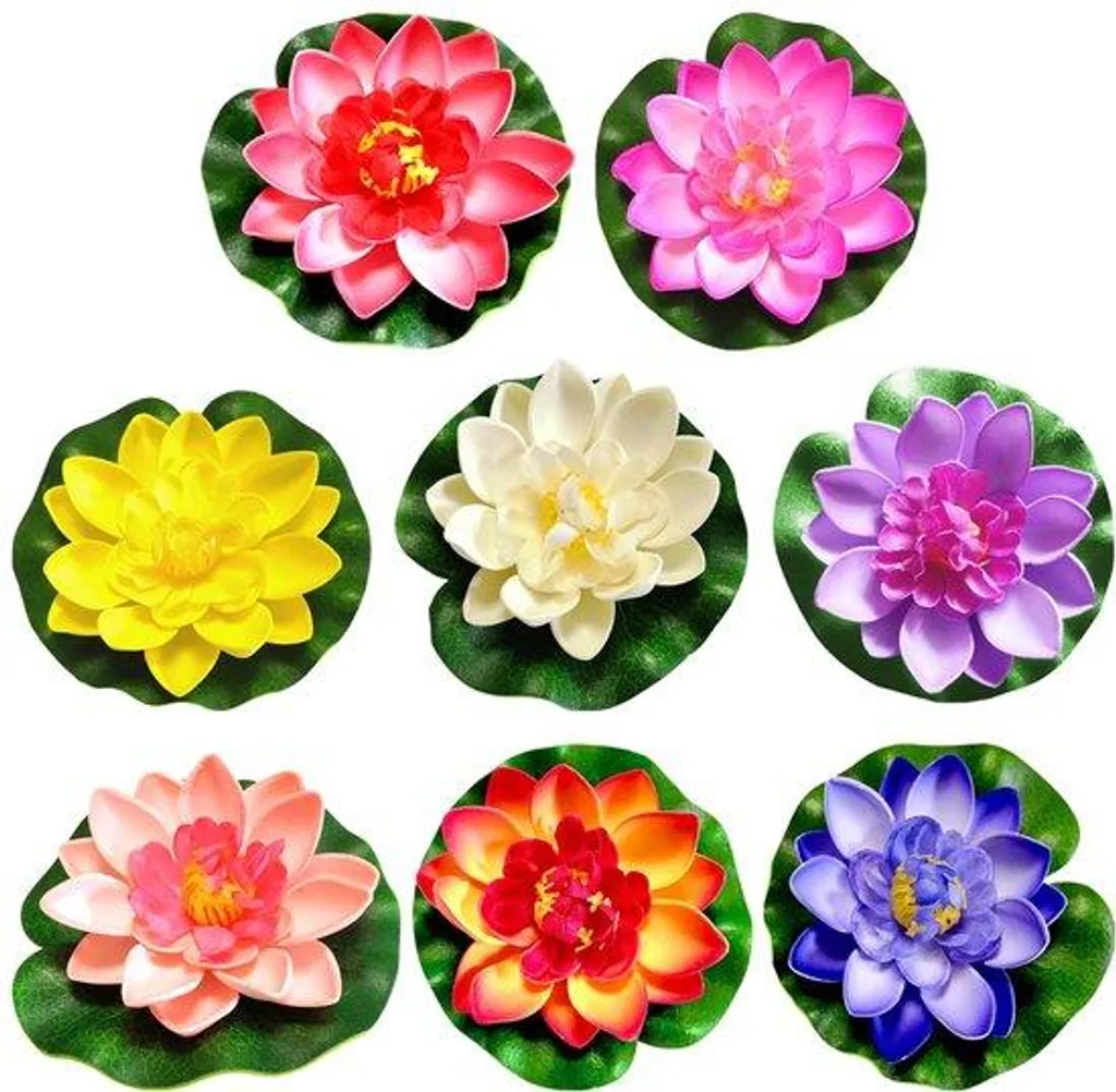 Fleurs de lotus artificielles flottantes, 4 pcs pour bassin extérieur