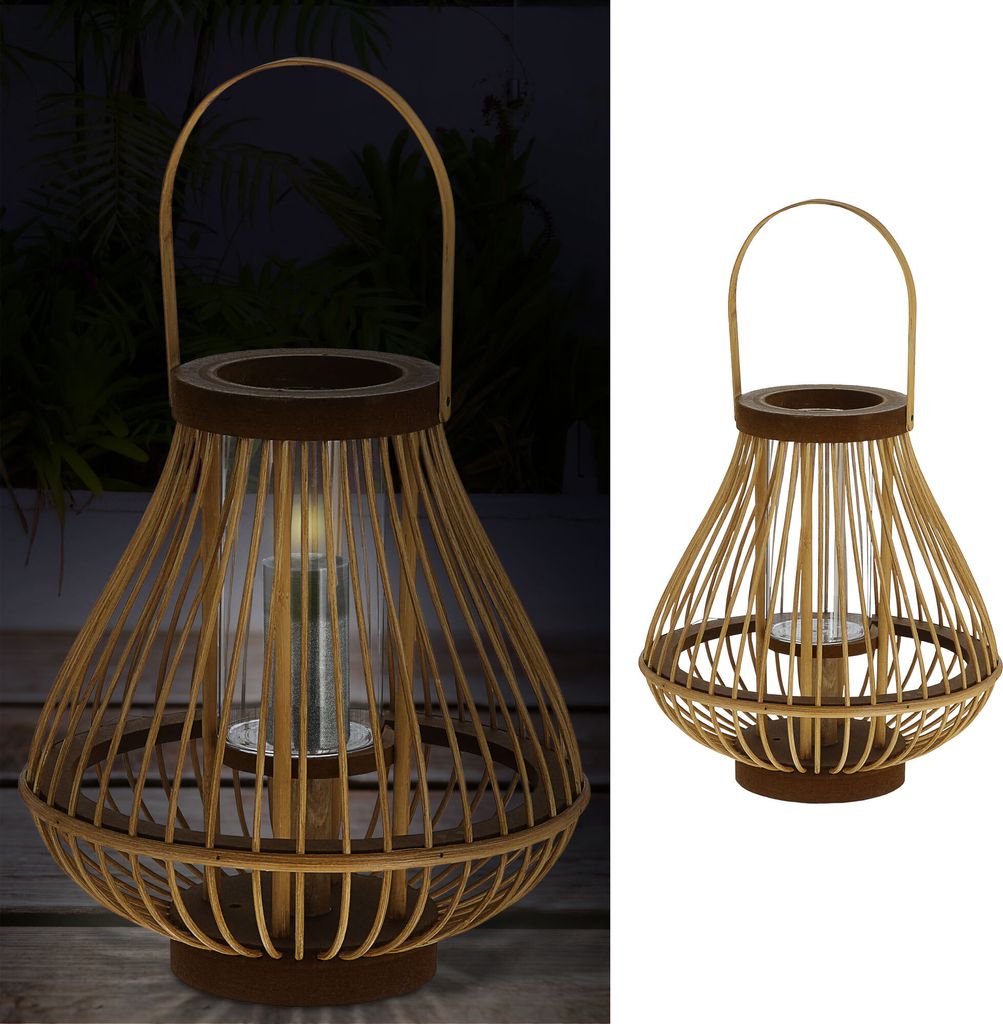 Laterne Rattan Henkel bauchig Glaseinsatz Kerzen Teelichter H27cm Laterne Kerzentständer Dekoleuchte