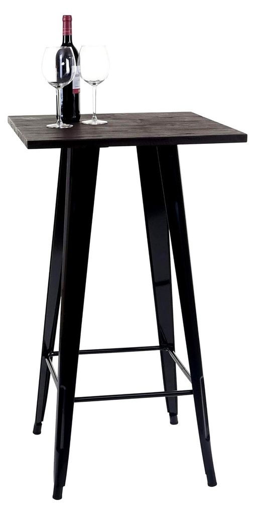 Stehtisch mit Holz-Tischplatte, Bistrotisch Bartisch, Metall Industriedesign 107x60x60cm - schwarz