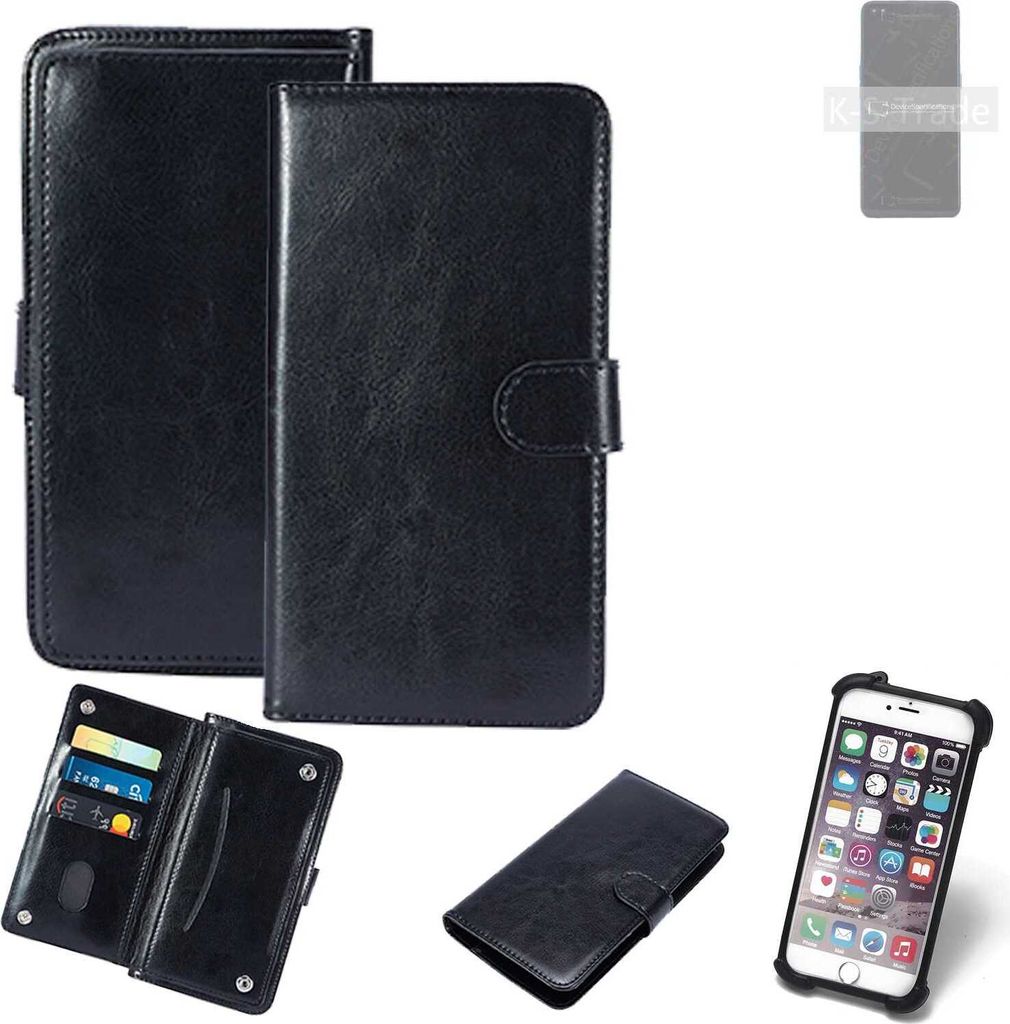 K-S-Trade 360° Hülle kompatibel mit Oppo Reno4 schwarz Kunstleder Case BookCase WalletCase Kunstlederederhülle Handyhülle, Rundumschutz Bumper
