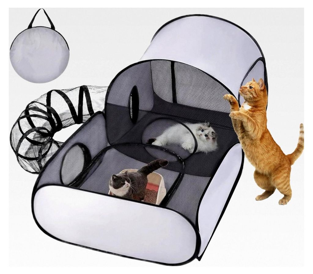 Tragbares Haustiergehege für Katzen | Kätzchengehege mit Spielzelt | Klappbarer Auslauf mit Spieltunnel und interaktiven Spielzeugen für Kitten ...
