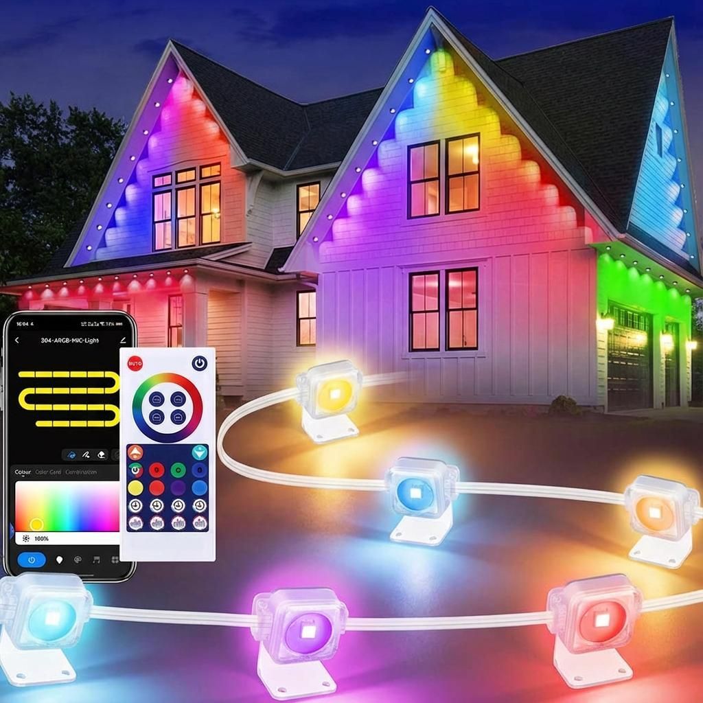 45M Led Streifen Outdoor RGBIC Led Wandleuchte Innen Außen, IP65 Wasserdicht WIFI Bluetooth Music Sync Lampe Innenbeleuchtung Party Garten Gaming ...