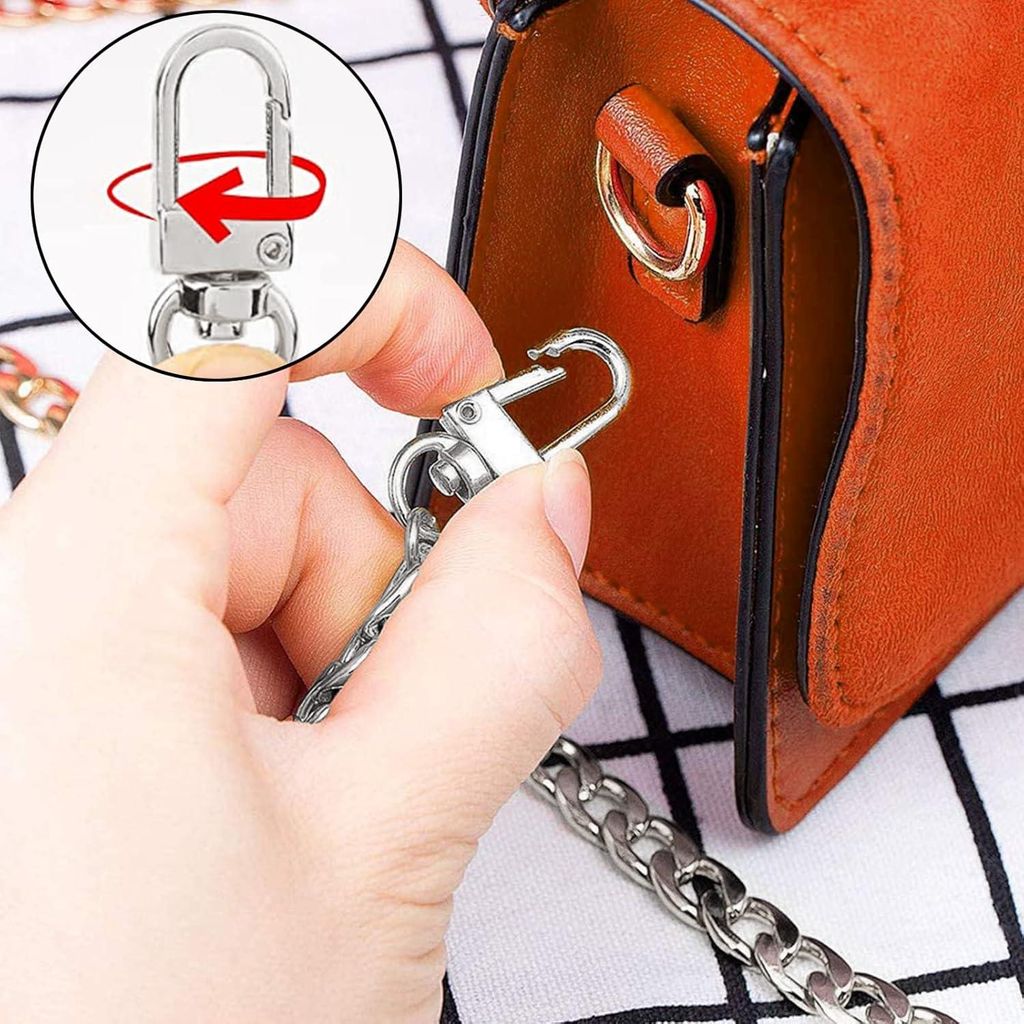 Handtas Kettenband Ersatzkette mit Karabiner - Silber - Set von 4 Stück - Für Schultertaschen, Handtaschen, Geldbörsen