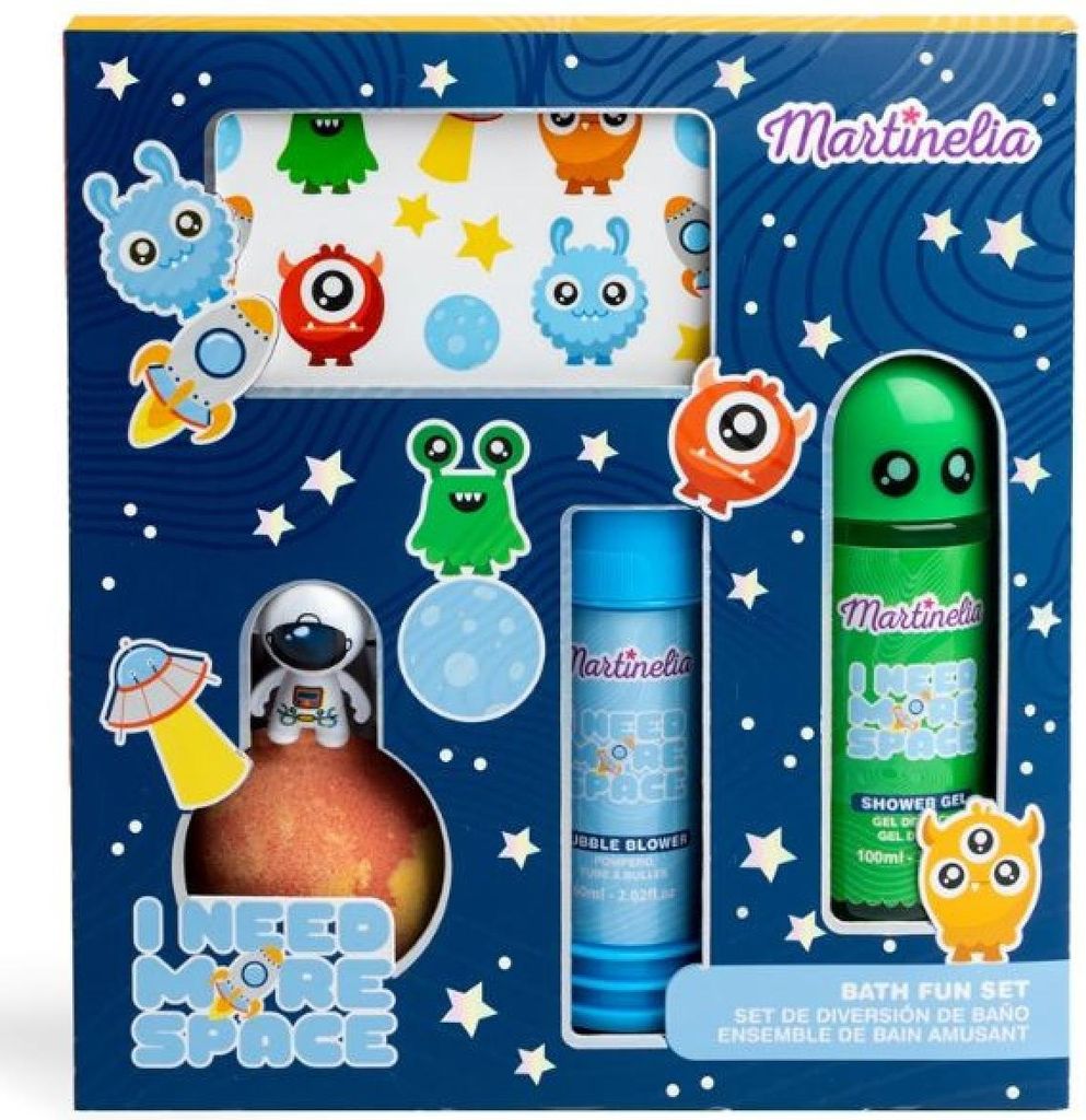 Martinelia | Geschenkset Für Kinder - 100 ml - Fruchtiger Duft - Duschgel, Badekugel, Seifenblasenflüssigkeit, Tattoos, Spielzeug