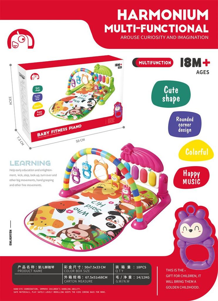 Babygym Spielmatte mit Spielbogen und Klavier - Aktivitätscenter mit Wachstumsmaß und Spielteppich