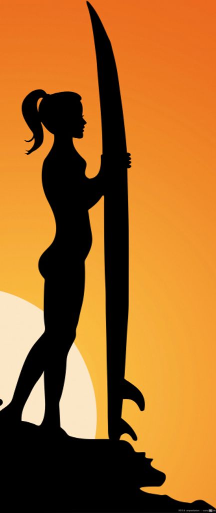 Schöne Frauen Kunstdruck Bild - Surferin Silhouette Bei Sonnenuntergang (91 x 30 cm)