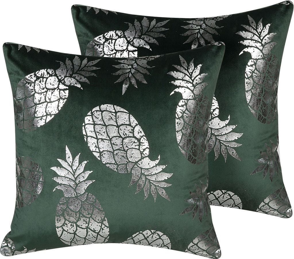 BELIANI Dekokissen 2er Set Grün/Silber Polsterbezug aus Samtstoff Ananas-Motiv 45 x 45 cm Wohnzimmer Salon Schlafzimmer