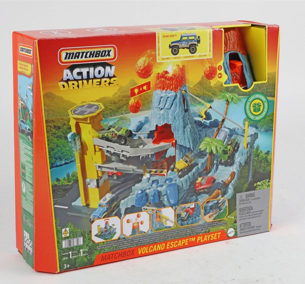 2x Matchbox Action Drivers Spielset Vulkanausbruch inkl. Fahrzeug Spielzeugauto