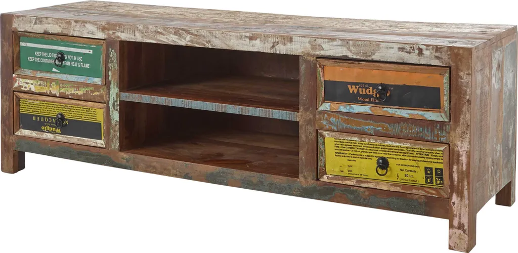 Meuble TV Banksy 156cm marron bois avec quatre tiroirs de rangement