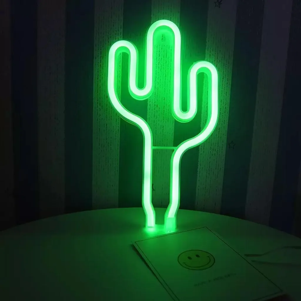 Luce Notturna Cactus LED Verde per Bambini | Neon USB Sicuro 26cm