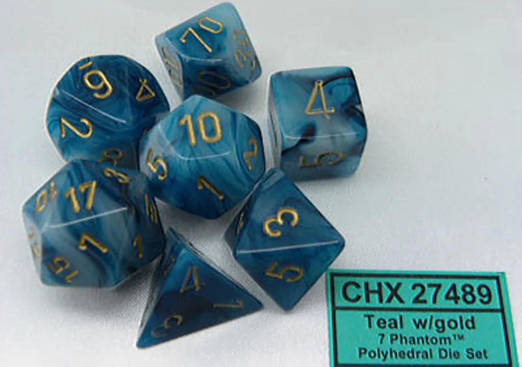 Dés de Jeu Chessex Phantom pour Donjons et Dragons - Sarcelle et Or