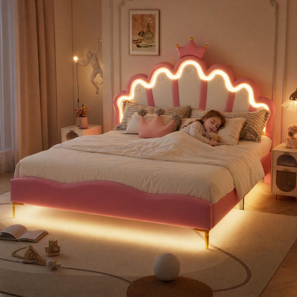 Lit rembourré ProximaX de couleur rose, dimensions 140 × Image du produit 