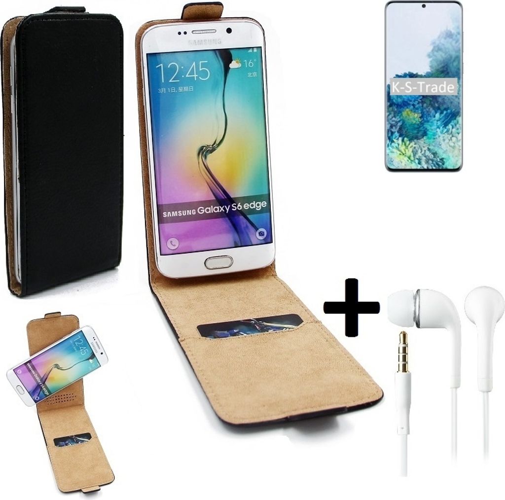 K-S-Trade Handy-Hülle + Kopfhörer kompatibel mit Samsung Galaxy S20+ 5G SD865 360° Flipstyle Schutz-Hülle Smartphone Tasche Case Flip cover