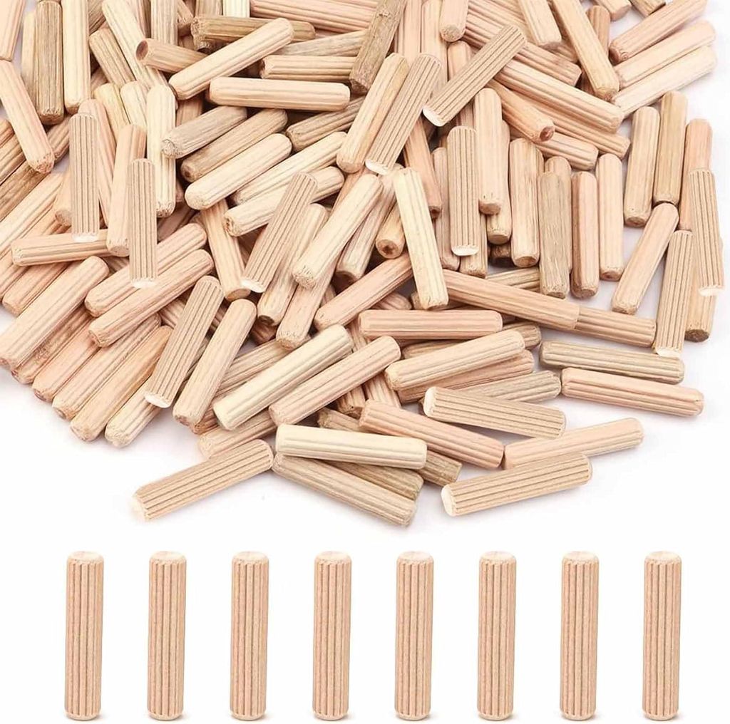 500 Stück Holzdübel Set 6mm Geriffelte Runddübel aus Hartholz Präzise Holzdübel für Möbel,Holzverbindungen,DIY Handwerk
