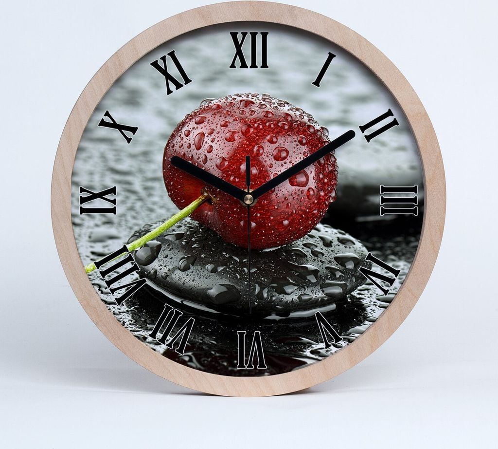 Holzuhr 20fi cm wanduhr - schwarze Spitzen - Kirsche im regen