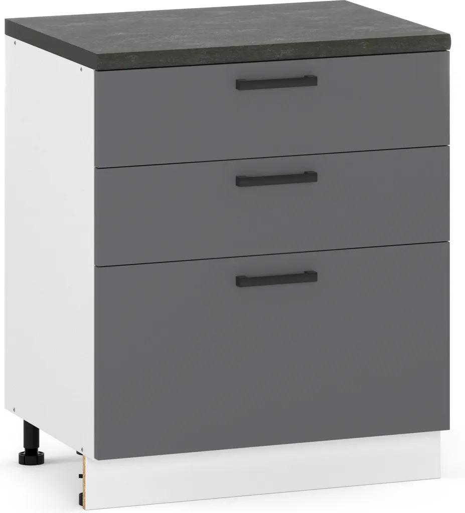 Mobile Base 80 cm Cucina Economico Grafite - 3 Cassetti Spaziosi