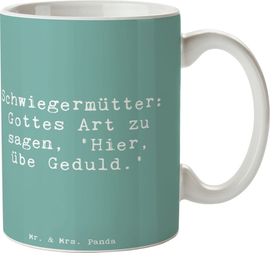 Mr. & Mrs. Panda Kaffeebecher Spruch Schwiegermutter Geduld - Meeresbrise - Geschenk, Kaffeepott, Beziehung, Pott, Schwiegereltern, familiäre Bezi...
