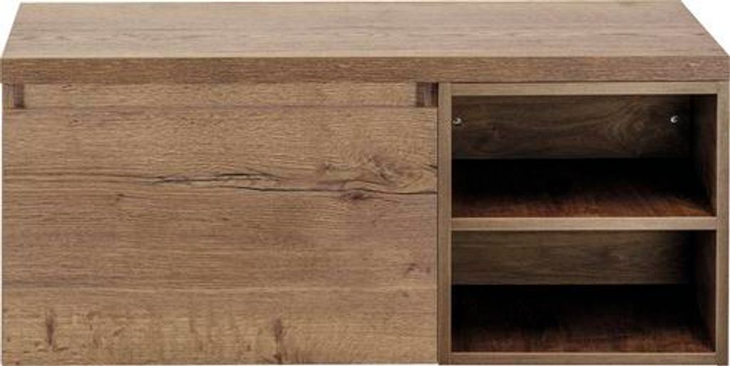 Waschtischunterschrank Sanox Frozen BxHxT 100 x 43 cm x 45 cm Frontfarbe tabacco mit Waschtischplatte und Regal