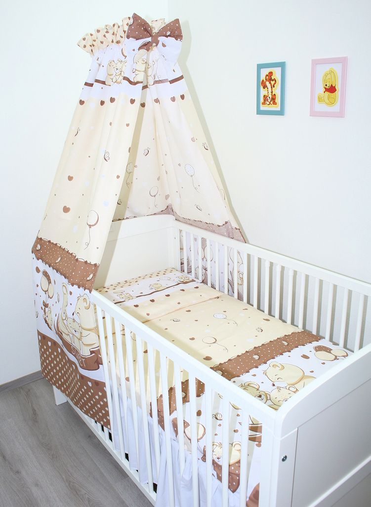 4 Teiliges Baby Bettset Bettwäsche mit Himmel Vollstoff - Produktbild 