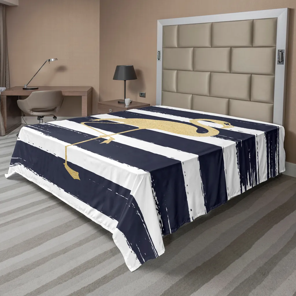 Drap de lit Flamingo pour décoration de chambre adulte bleu et moutarde