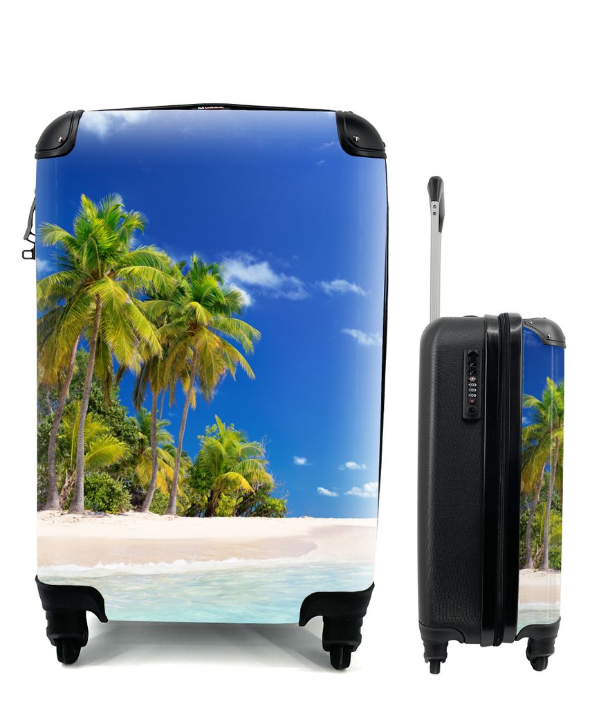MuchoWow Koffer Handgepäck Trolley Rollkoffer Kleine Reisekoffer mit 4 Rollen - Strand - Meer - Palme - Sonne - Sommer - Cabin Size < 55x40x23 c...