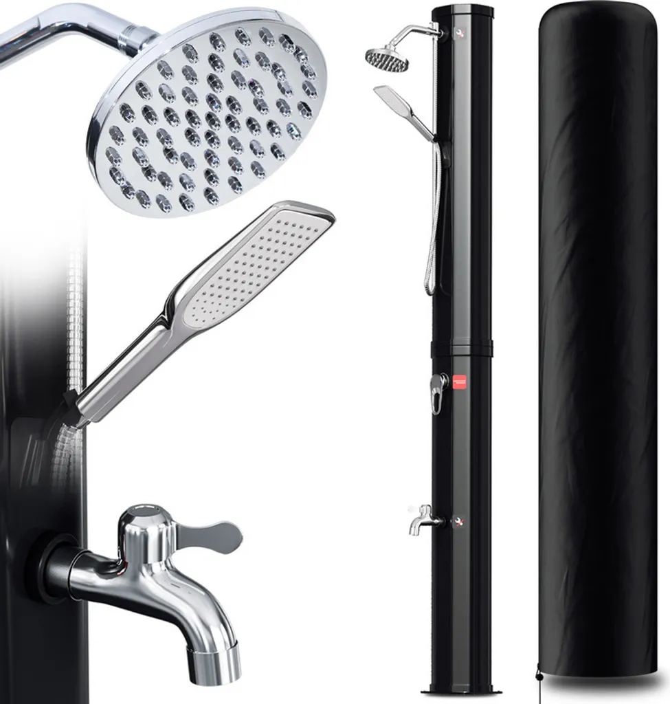 Doccia da Esterno 40L Nera con Doccetta: Design e Comfort Solare - 1