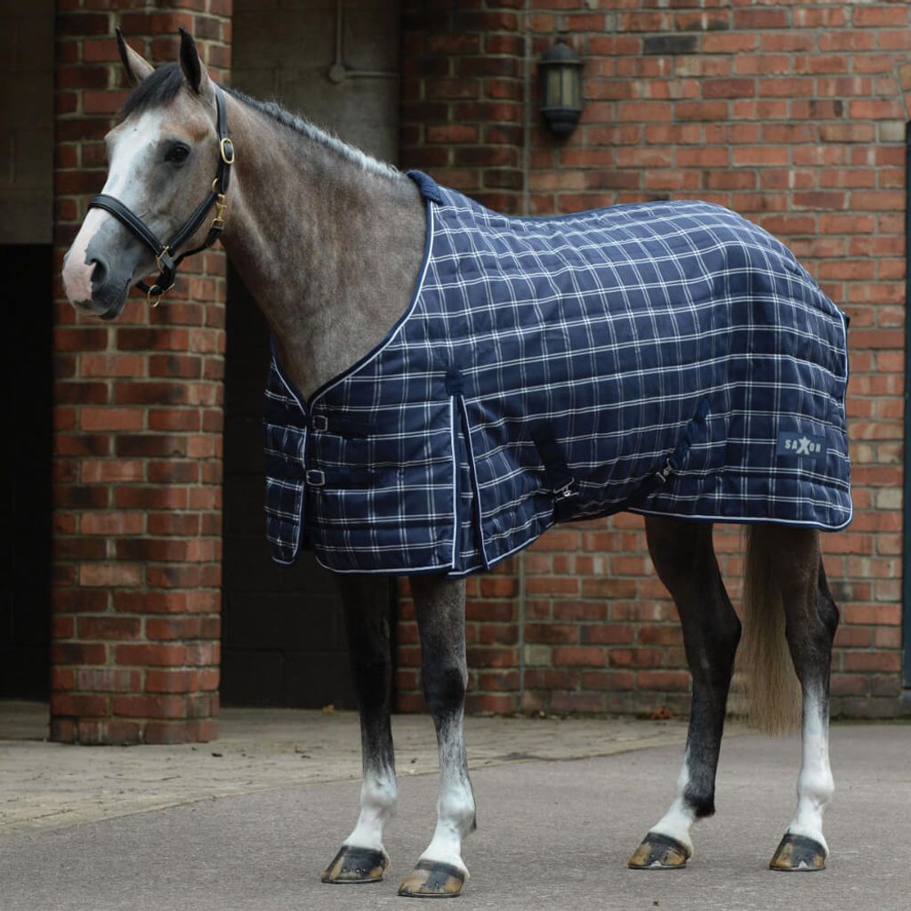Saxon 1200D PP Stalldecke Standard Medium 200g - navy plaid