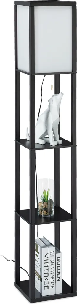 Relaxdays lampadaire avec étagère noir et liseuse pour salon chic