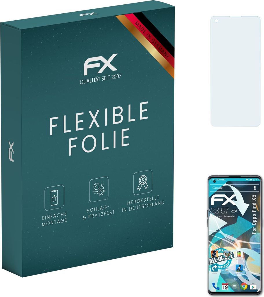 atFoliX FX-ActiFleX 3x Schutzfolie kompatibel mit Oppo Find X5 Folie