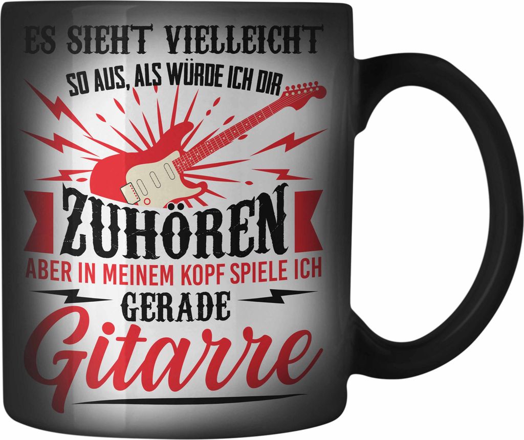 Trendation - Gitarrist Geschenk Gitarre Farbwechsel Zauber-Tasse mit Spruch - Karabiner Farbwechsel Zauber-Tasse Edelstahl für Gitarrenspieler Ges...