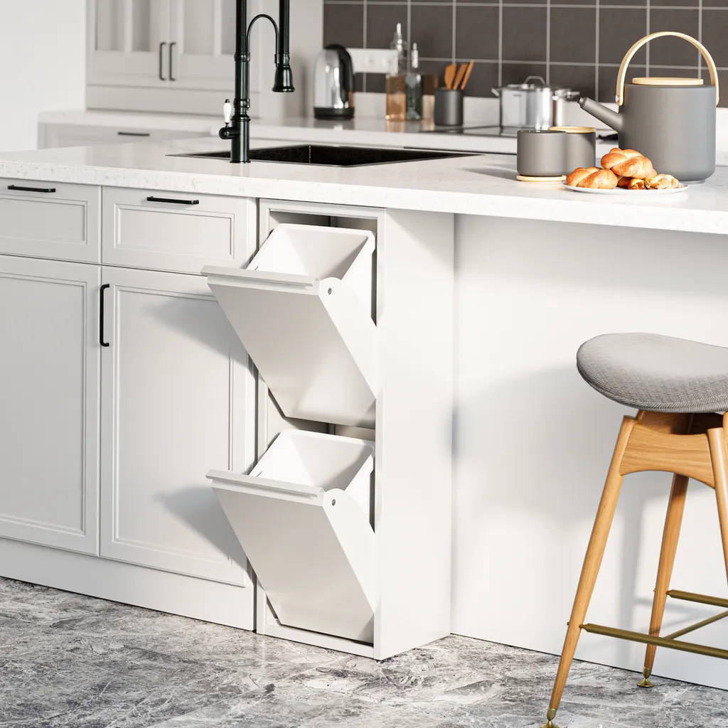 Armoire de tri Sollentuna blanc en métal avec 2 seaux de 14L amovibles