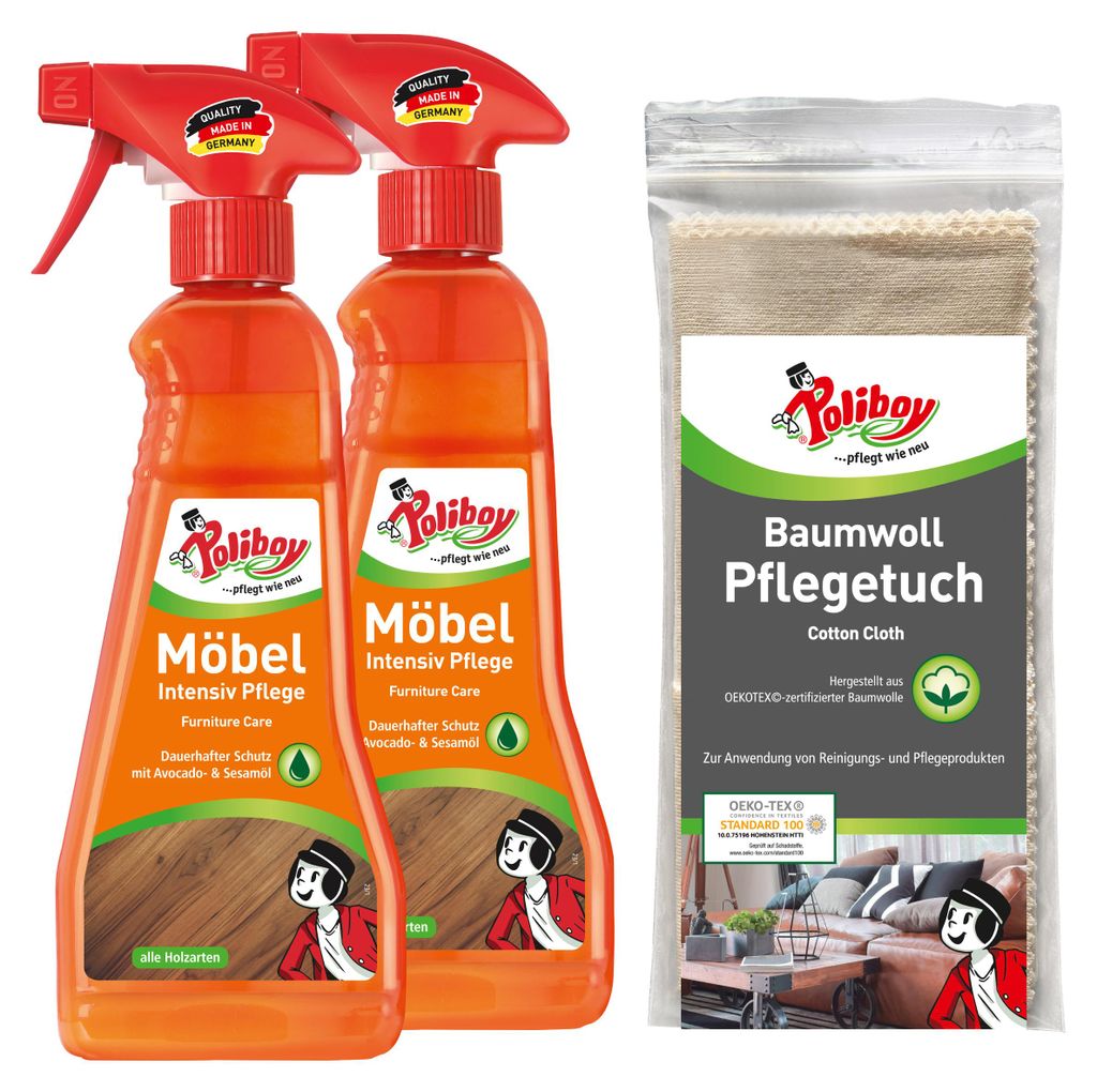 Poliboy 2er Möbel Intensiv Pflege + Baumwolltuch - zur Produktbild 