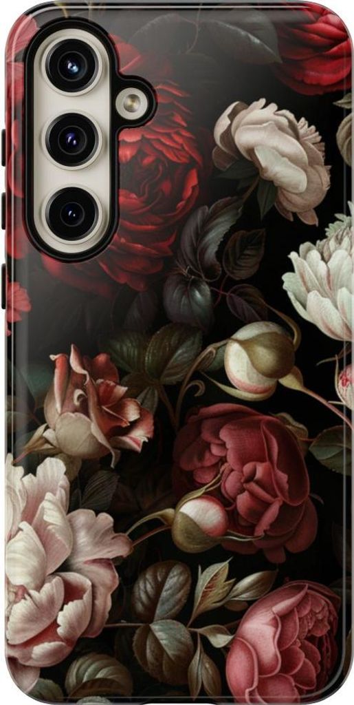 Dunkles Blumenmuster mit Rosen und Pfingstrosen – Hülle Kompatibel mit Galaxy S24 Plus