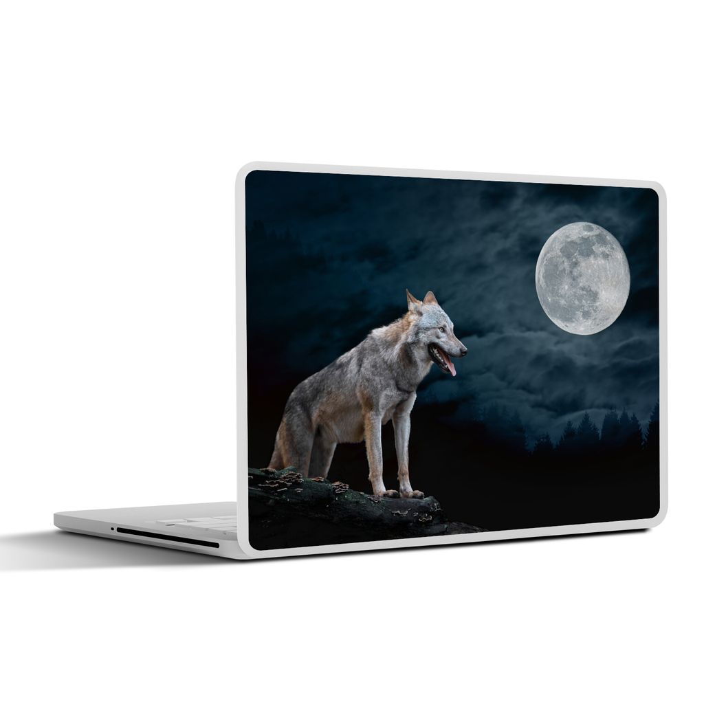 MuchoWow Laptop Aufkleber Sticker Cover Wolf - Mond - Nacht - Tiere - Porträt 30x21 cm - Sticker für Laptop - Selbstklebend