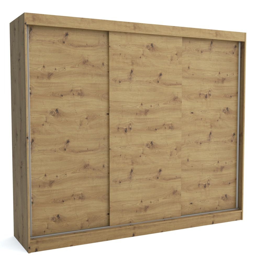 Brent - Kleiderschrank Artisan Eiche 250x215x60 cm, Anthrazit, Schiebetüren, Schlafzimmerschrank mit 1 Kleiderstange und Einlegeböden für Kleidung,
