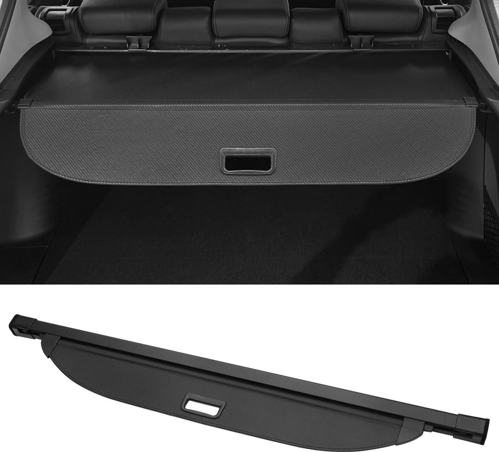 Auto ausziehbare Kofferraumabdeckung für Hyundai Santa Fe 2019-2023 Heckklappenregal Gepäcksicherheitsschutzschirm, Canvas, Schwarz Carbonfaser
