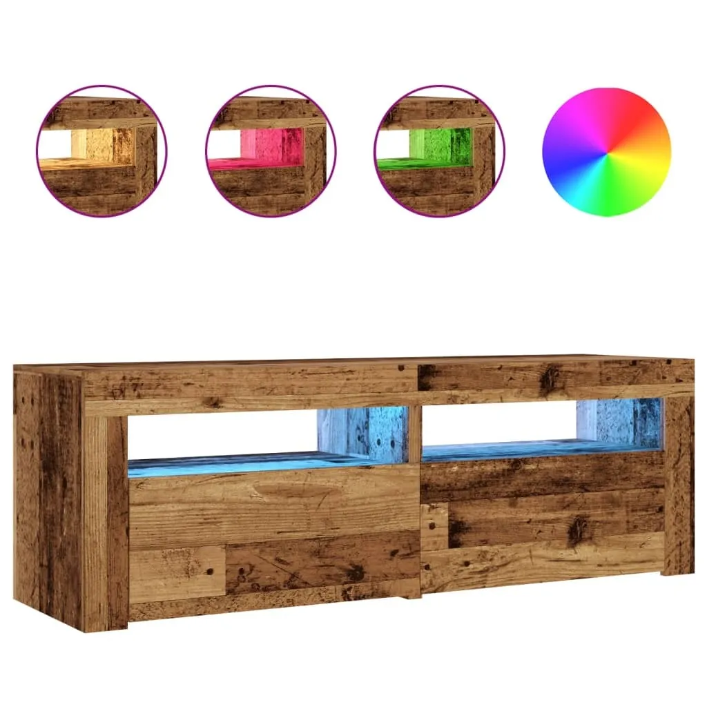 Banc TV LED style industriel aspect vieux bois 120 cm pour salon moderne