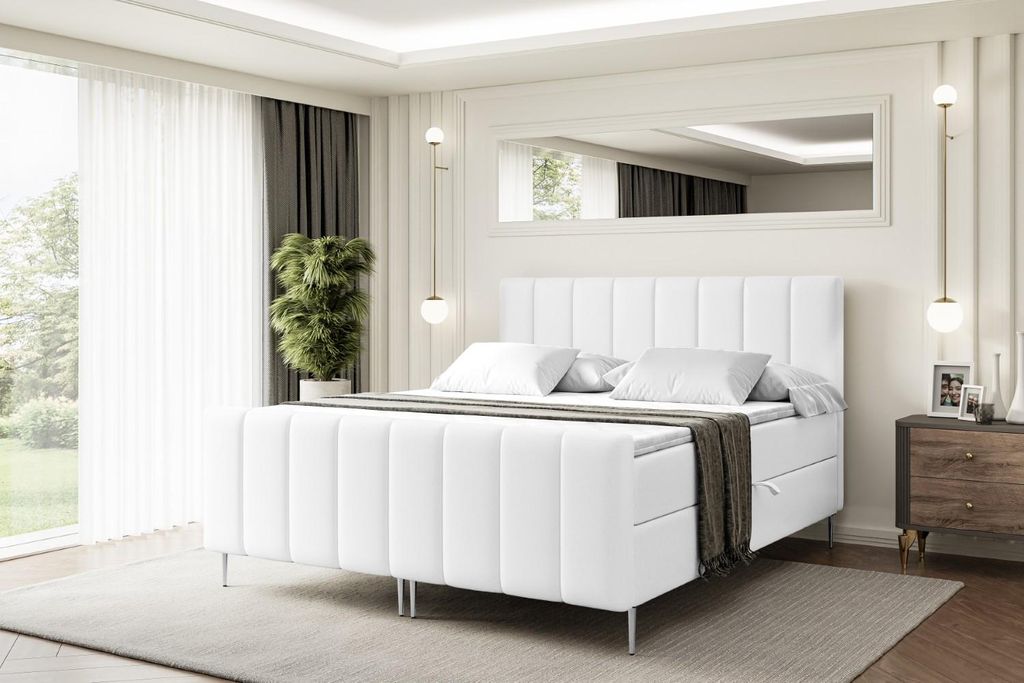 ALTDECOR Boxspringbett mit Silber Füßen, Matratze und Lattenrost, Topper, Fußteil, Polsterbett mit Bettkasten, Bett mit Stauraum H4-Matratze, Do...