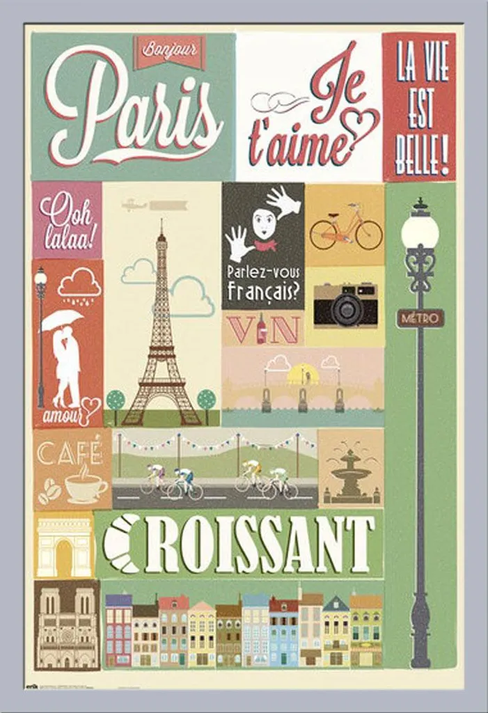 Arredo Parete Parigi: Poster Collage e Cornice Argento Shinsuke MDF