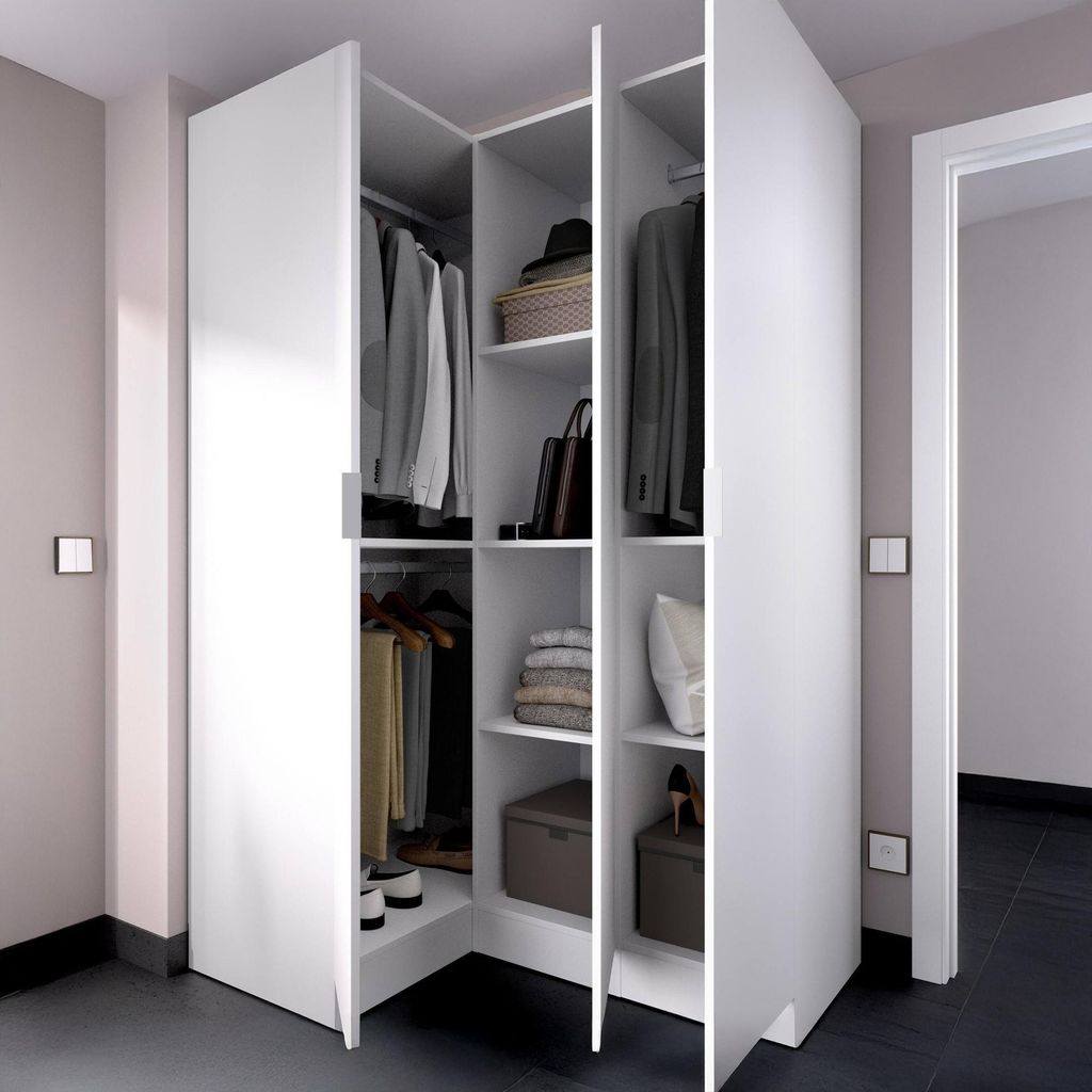 Kleiderschrank Dhuar, Eckmöbel für Schlafzimmer, Eckschrank Produktbild 