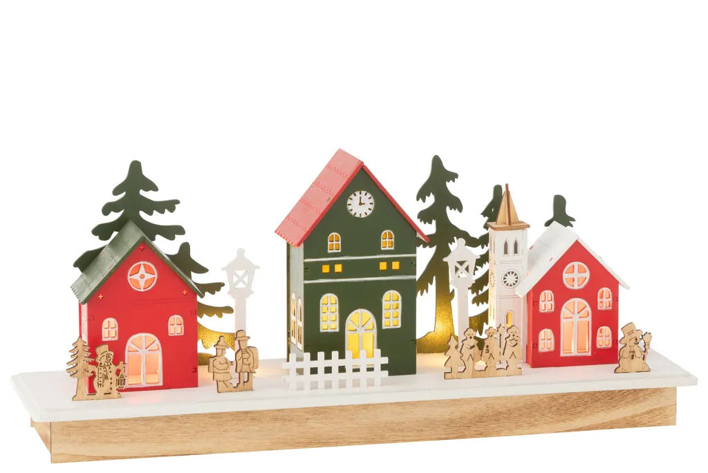 Village de Noël Lumineux en Bois Décoration de Table J-Line