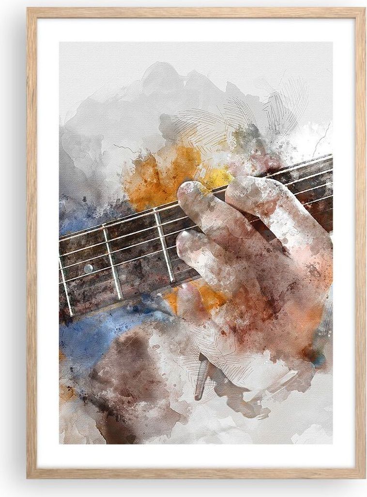 Gerahmtes Poster - Rahmen in heller Eiche - Gitarre Musik - Produktbild 