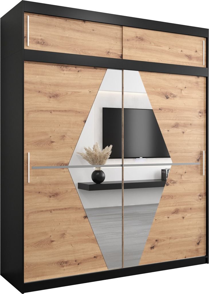 Kleiderschrank, Schiebetürenschrank Schlafzimmer, Schrank mit Spiegel BOLIWIA 200 mit Aufsatz, Höhe 240 cm