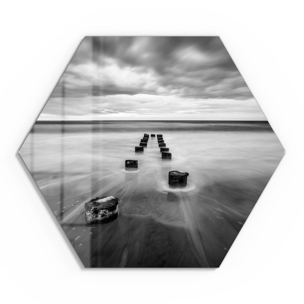 DEQORI Glasbild Echtglas 40x35 cm 'Wellenbrecher im Meer' Wandbild Bild modern Deko
