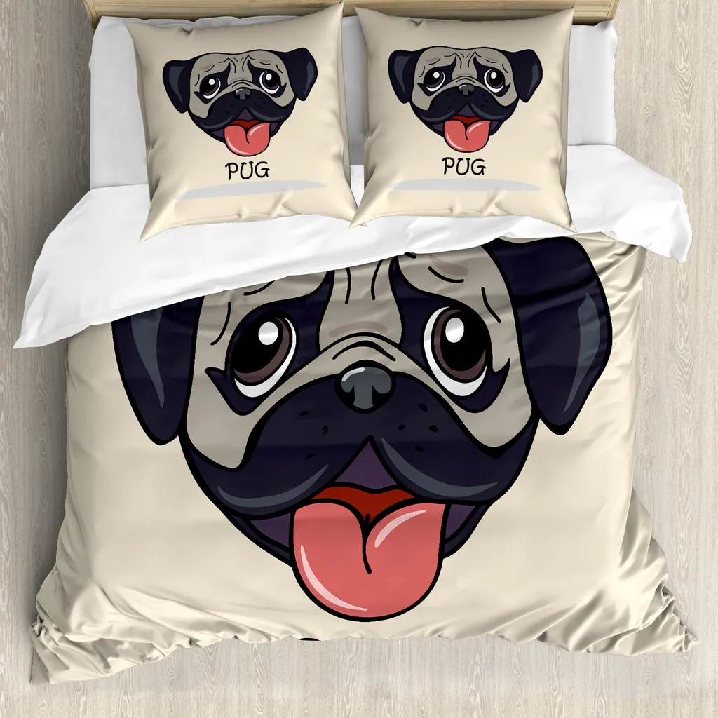 Housse de couette ABAKUHAUS Mops Carlin 155x220 cm avec taie d'oreiller