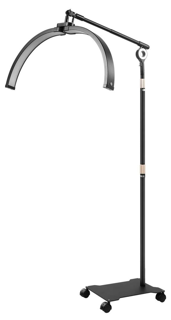 Halbmond LED-Stehlampe - 40W Salonlampe - 3200–5600K dimmbar - Verstellbarer Arm 350° drehbar - Mit Rollen - Für Kosmetikstudio & Tattoo - Schwarz